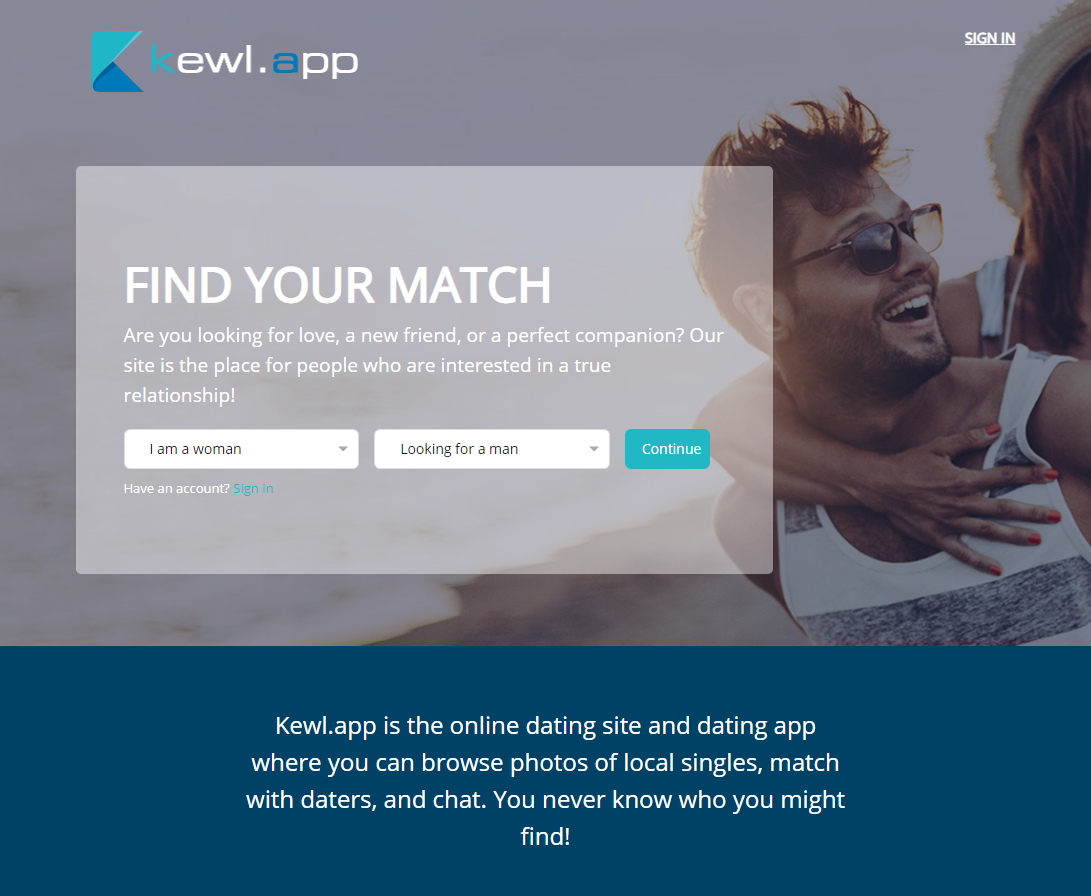 Kewl.app website - meet your perfect match