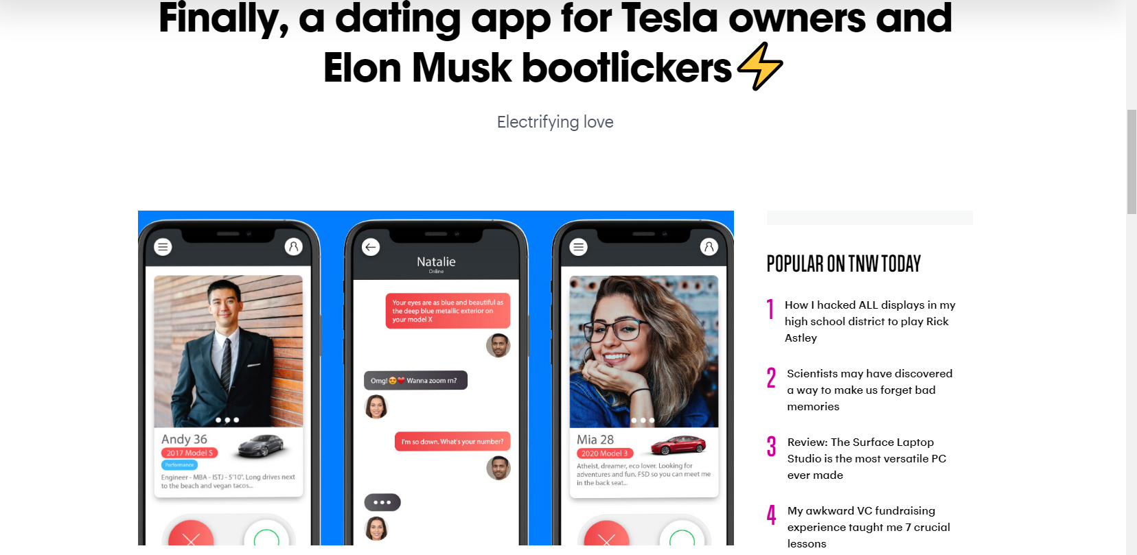 Dating app for Tesla fans